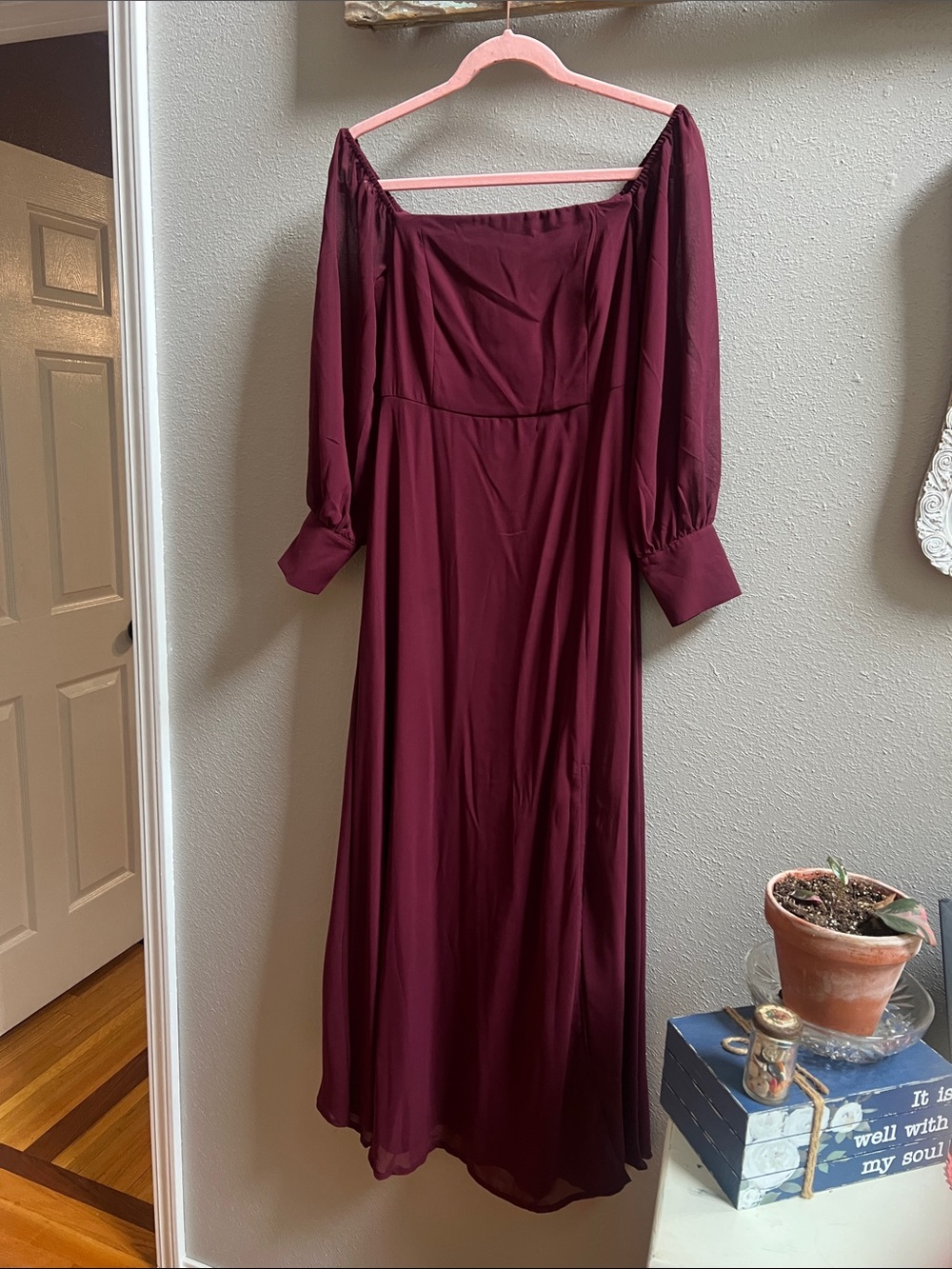 Lulu's Burgundy Off-Shoulder Maxi Dress